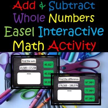 Add Subtract Whole Numbers Math Review Interactive Easel Activity No Prep