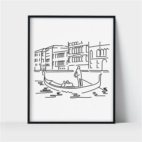 Gondola Venice Italy Art Print Simple Black And White Line Art Etsy Canada