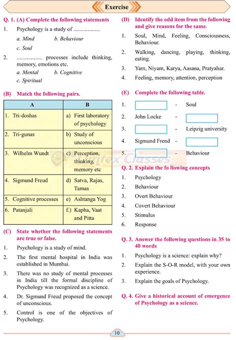 Omtex Classes Chapter Story Of Psychology Balbharati Solutions For