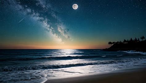 Premium AI Image | Night ocean landscape full moon and stars shine