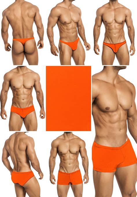 Solid Neon Orange Swimsuits For Men By Vuthy Sim In Thong Bikini Brief Squarecut Boxer Or