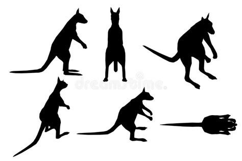 Set With Silhouettes Of Kangaroos In Different Positions Isolated On A