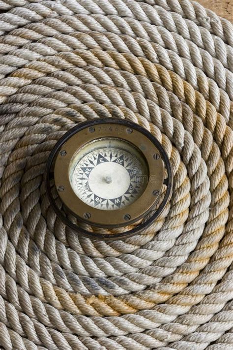 Coiled Marine Anchor Line With Antique Compass Stock Image Image Of Compass Wood 14255231