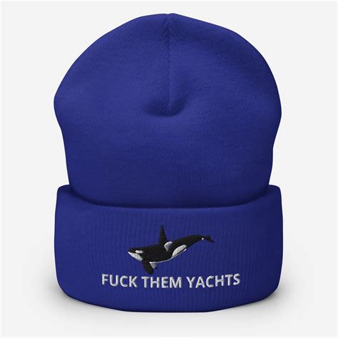 Fuck Them Yachts Beanie Sink The Rich Embroidered Cuffed Beanie Hat White Gladis Orca