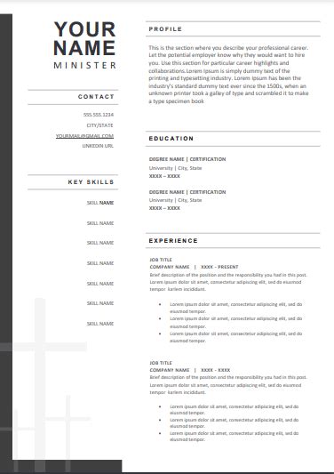 Ministry Resume Templates