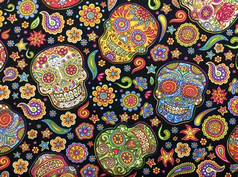 Colorful Sugar Skulls Day Of The Dead Fun Bright Cotton Fabric Quilt Fabric Rj09