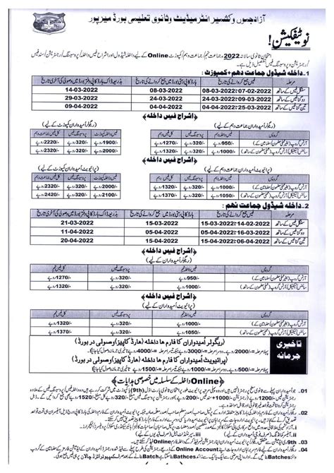 Bise Ajk Board Matric 9th 10th Annual Exams Schedule And Fee Structure 2022