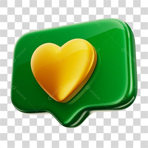 Emoji Amei Coração 3D Cores da Bandeira do Brasil Verde e Amarelo PNG