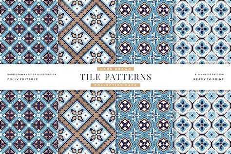 Premium Vector | Vintage tile seamless patterns collection 10