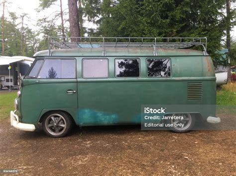 Green Volkswagen Transporter Camper Type 1 Stock Photo Download Image