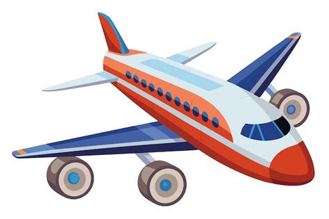 Red And Blue Cartoon Airplane With Three Landing Gears Premium Ai Generated Vector