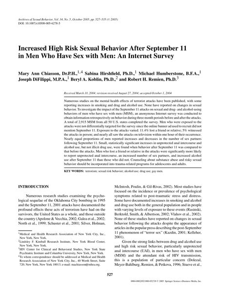 Pdf Increased High Risk Sexual Behavior After September 11 In Men Who