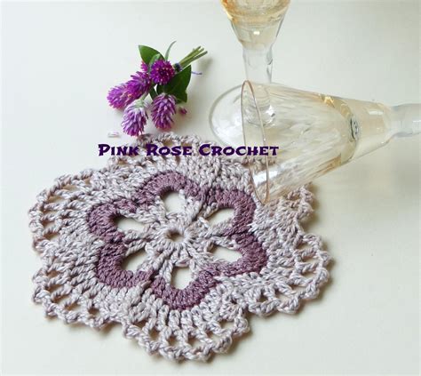 Pink Rose Crochet Porta Copos Flor Forever