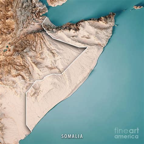 Somalia 3d Render Topographic Map Neutral Border Digital Art By Frank