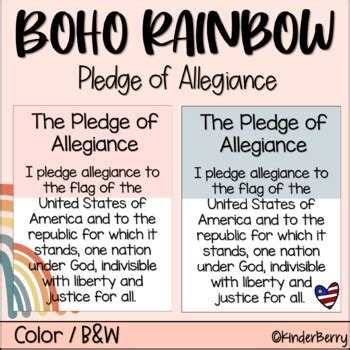 Boho Rainbow Pledge Of Allegiance Posters By KinderBerry TpT