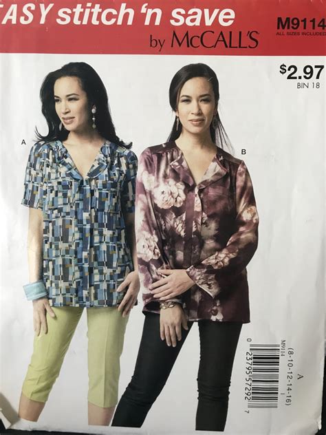 Easy Stitch N Save Mccalls 9114 Misses Top Uncut Sewing Pattern Size