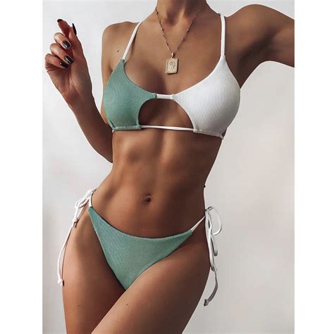 Baqcunre Swim Suits For Women Swimsuit Striped High Women Waist Two Bikini Set Push Piece