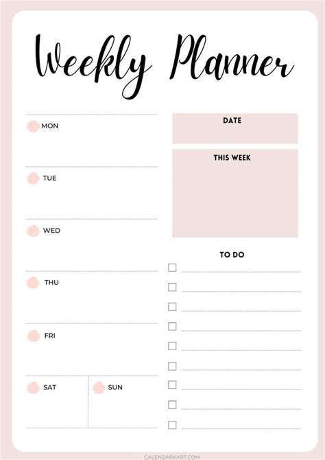 Free Printable Weekly Planner Templates - CALENDARKART