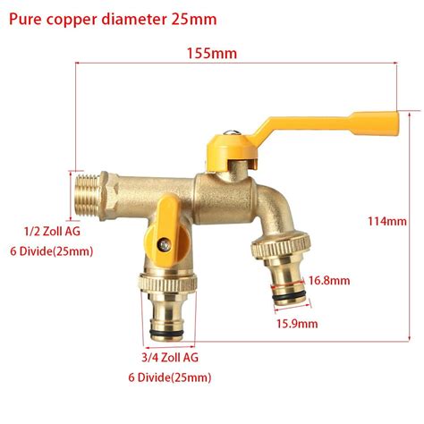 Double Taps Brass Water Faucet Garden Hose Splitter 2 Way Thread