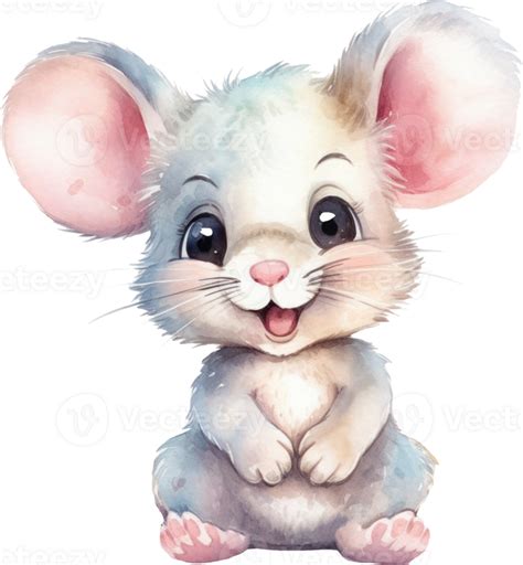 Cute Mouse Watercolor Illustration. 24046141 PNG