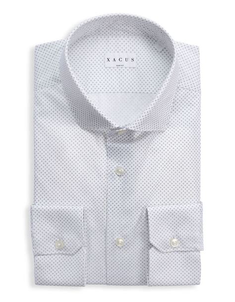 Camicia Collo Francese Piccolo Fantasia Popeline Bianco Da Uomo Xacus