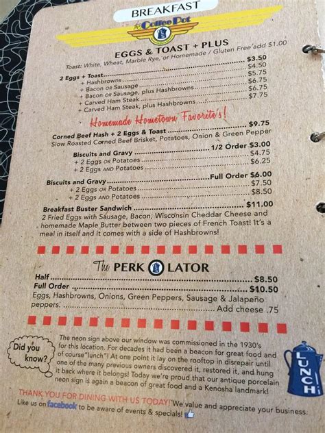 Menu At The Coffee Pot Restaurant Kenosha