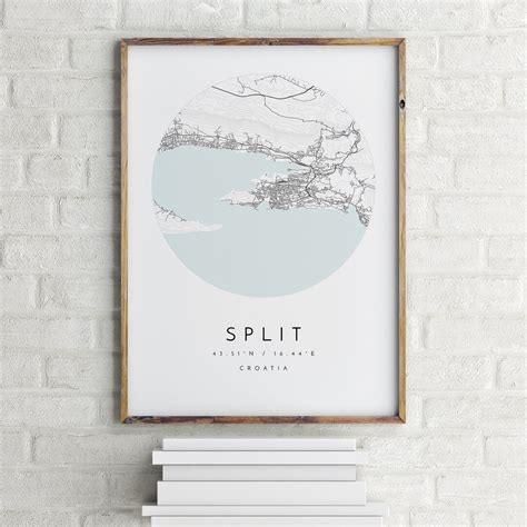 Split Map, Split, Croatia, City Map, Home Town Map, Split Print, Wall Art, Map Poster ...