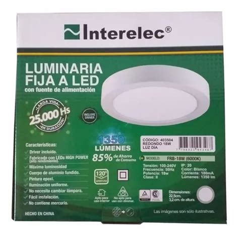 Plafón Led Para Aplicar Redondo Interelec 18w Luz Fría