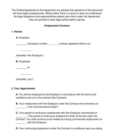 Employment Contract Sample Template Word Pdf