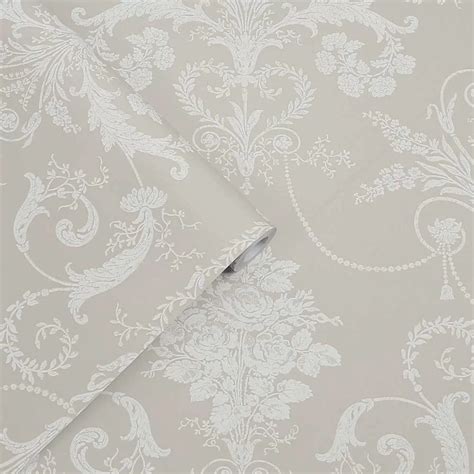 Josette By Laura Ashley White Dove Grey Wallpaper Wallpaper Direct