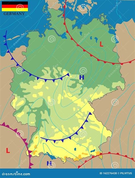 Realistic Weather Map of the Germany Showing Isobars and Weather Fronts ...