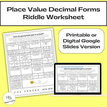 Decimal Place Value Forms Riddle Worksheet Activity Read Write Decimals