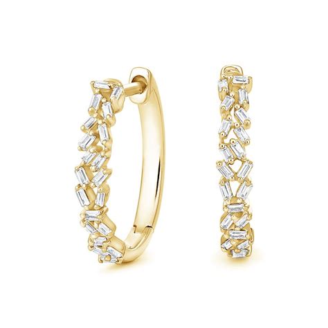 18k Yellow Gold Baguette Diamond Cluster Hoop Earrings 14 Ct Tw