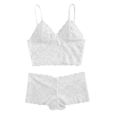 Ehqjnj Lingerie Set Plus Size White Women Lace Bra Briefs Lingerie