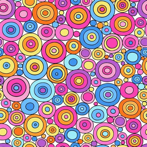 Groovy Geometric Rainbow Circle Doodles Seamless Repeat Pattern Vector ...