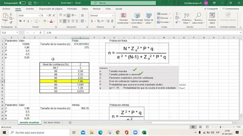 Tamaño Muestral Para Poblaciones Finitas E Infinitas Desarrollado En Excel Estadistica Youtube