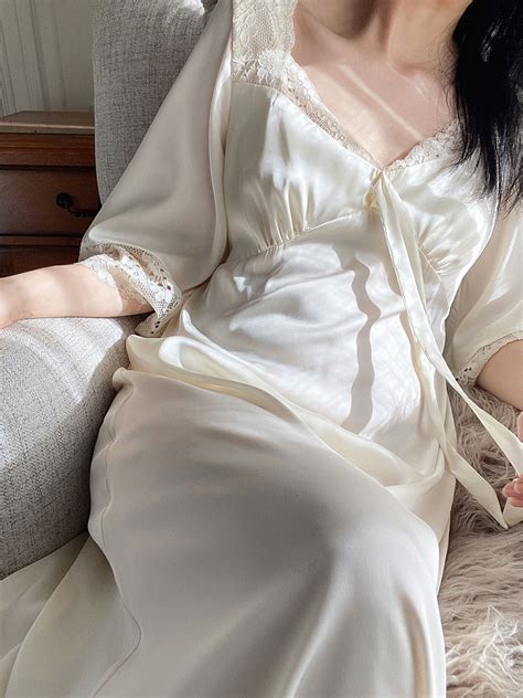 Lace Romantic Satin Sleep Gown With Pad The Cottagecore