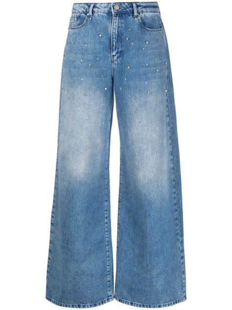 Karl Lagerfeld Crystal Embellished Wide Leg Jeans Farfetch