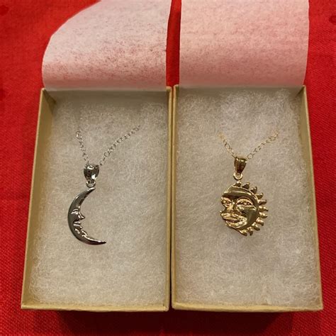 Sun And Moon 2 Necklace Set In Sterling Silver 14k Yellow Gold Plated Sun