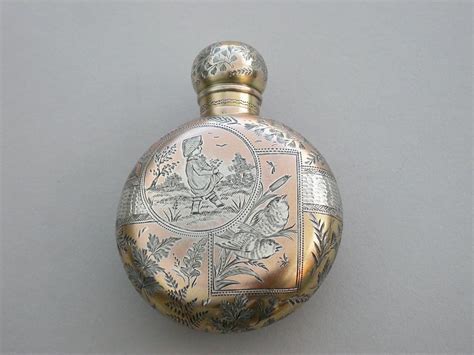 Victorian Parcel Gilt Silver Aesthetic Engraved Scent Bottle Kate Greenaway By Sampson Mordan