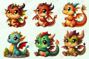 Cute Cartoon Dragons Clipart Graphic By HBM Clipart Creative Fabrica