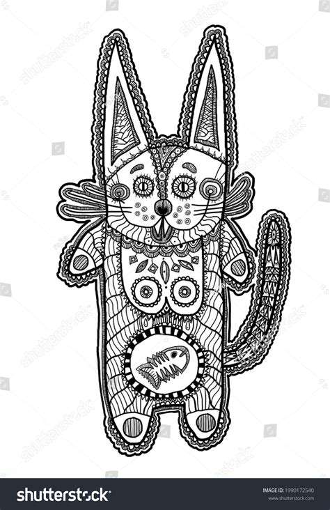 Funny Cartoon Cat Fish Skeleton Illustration Stock Illustration