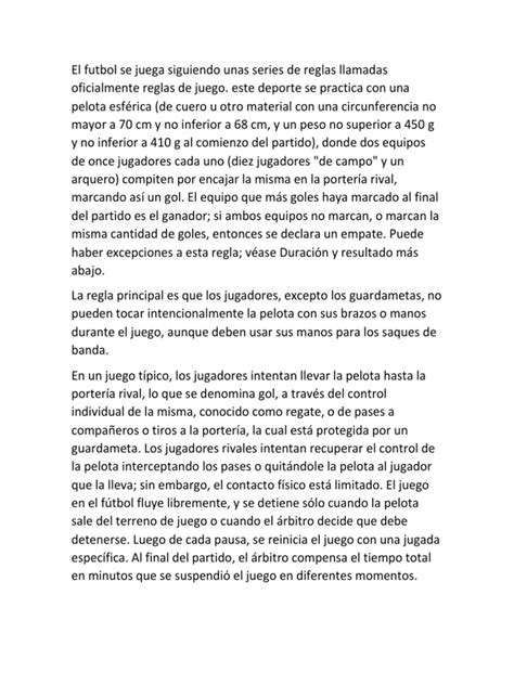 El Futbol Se Juega Siguiendo Unas Series De Reglas Llamadas Oficialmente Reglas De Juego Pdf