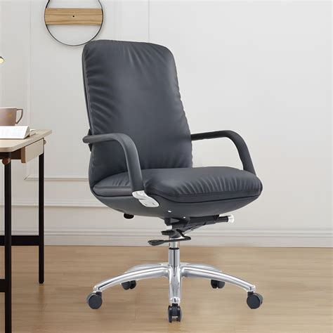 Fixed Arms Leather Chair Modern Adjustable Seat Height Swivel Chair with Wheels - 1 Piece High ...