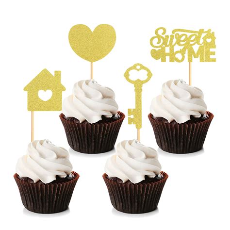 Buy Blumomon Pcs Sweet Home Cupcake Toppers Gold Glitter Key