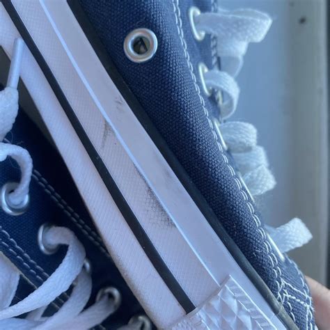 Converse Women's White and Navy Trainers | Depop