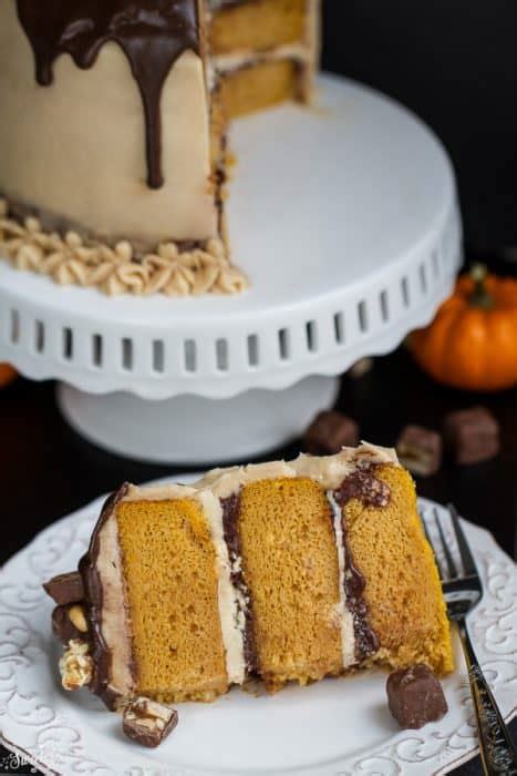 Pumpkin Snickers Layer Cake With Salted Caramel Frosting