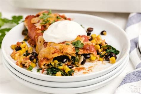 Spinach And Black Bean Vegetarian Enchiladas Butter With A Side Of Bread