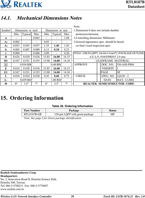 Realtek Semiconductor RTL8187B 802.11b/g RTL8187B miniCard User Manual ...