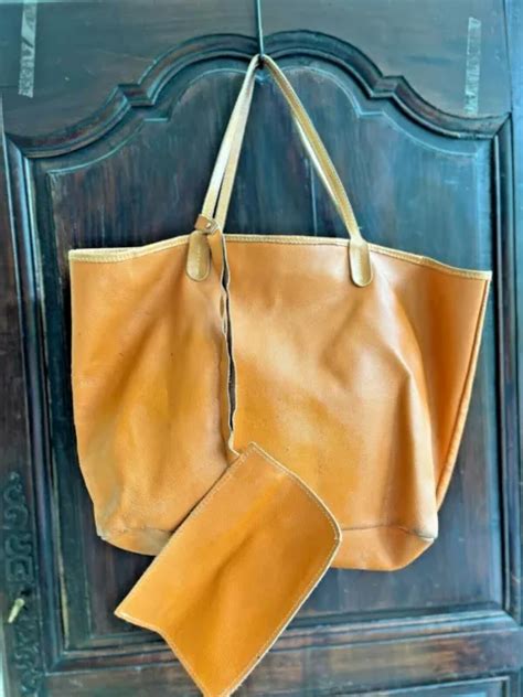 GRAND SAC CABAS cuir orange pochette zippée cuir amovible vintage made